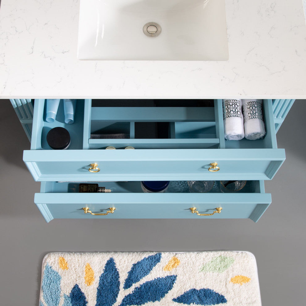 36 In Bathroom Vanity Set with Quartz Top, 32 In Mirror, cUPC Certified Sink, Classic Blue