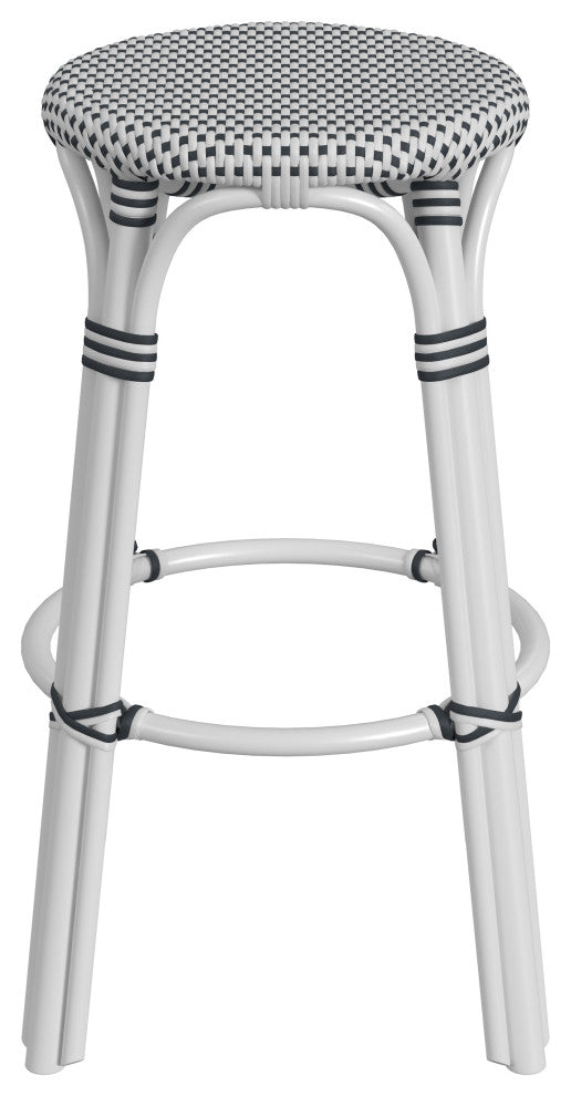 Tobias Rattan Bar Stool, White and Black, Diamond