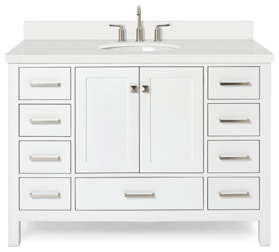 ARIEL Cambridge 49" Single Oval Sink Bathroom Vanity White With Quartz Top