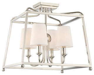 Sylvan 4 Light Ceiling Mount in Polished Nickel with White Silk