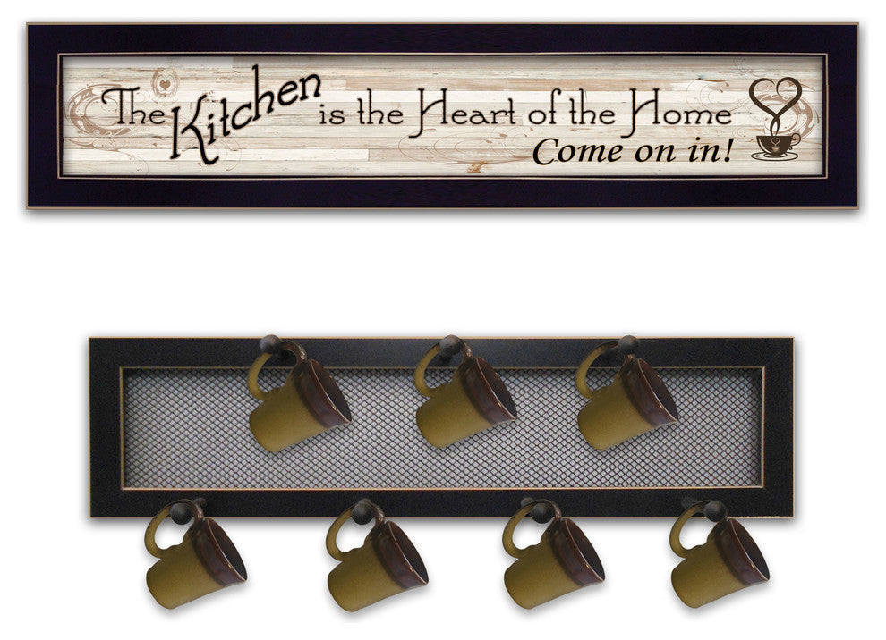 "The Kitchen Vignette" 2-Piece Vignette with 7-Peg Mug Rack, Black Frame