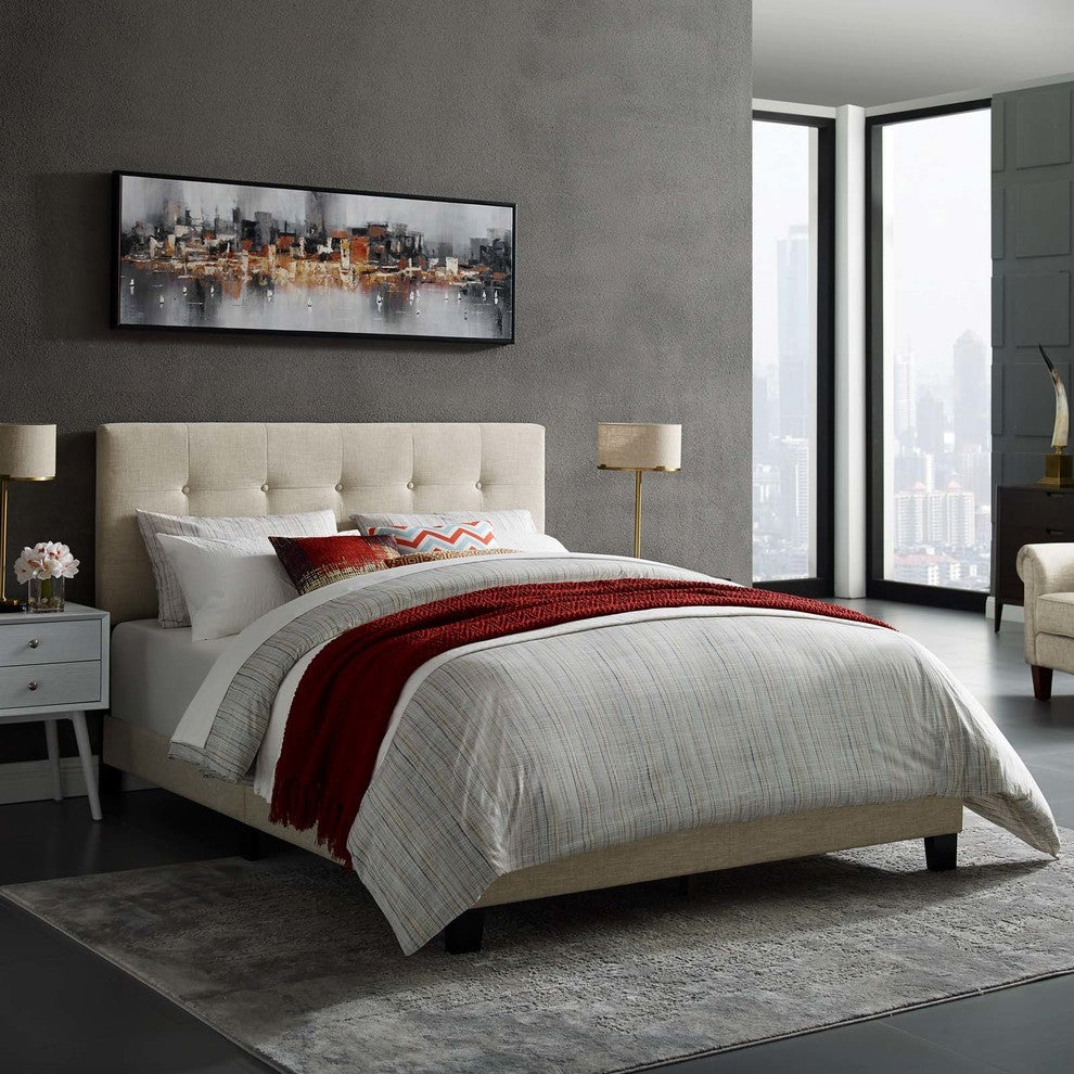 Beige Amira Full Upholstered Fabric Bed