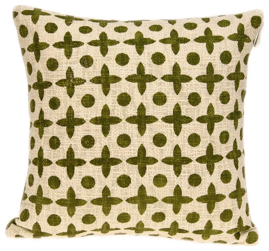 18" X 7" X 18" Transitional Beige Printed Pillow Cover With Poly Insert