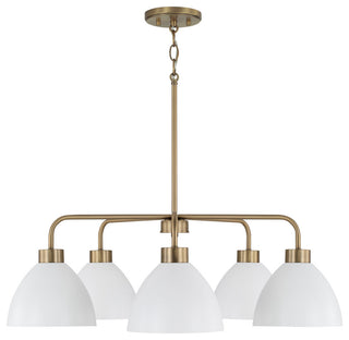 Capital Lighting 452051 Ross 5 Light 30"W Chandelier - Aged Brass / White