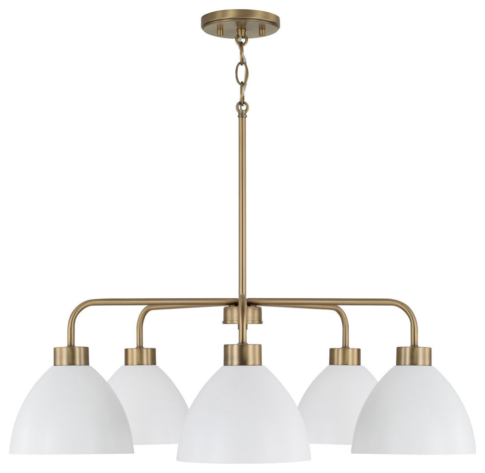 Capital Lighting 452051 Ross 5 Light 30"W Chandelier - Aged Brass / White