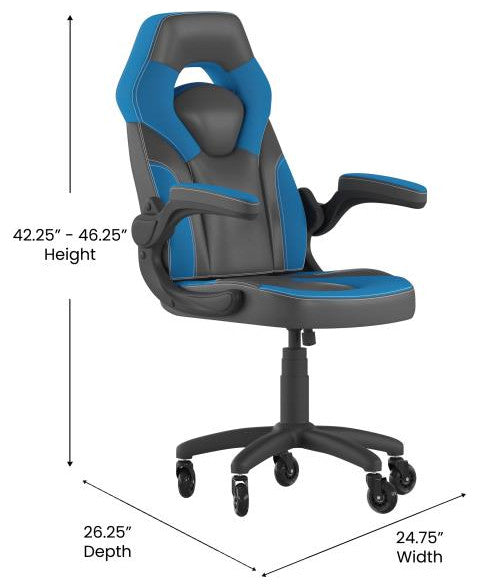 X10 Office Computer Chair, Flip-up Arms, Transparent Roller Wheels, Blue
