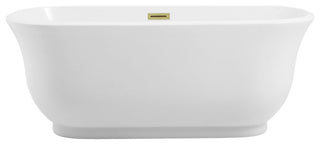 Charlie 59" Soaking Bathtub, Glossy White With Brushed Gold Trim