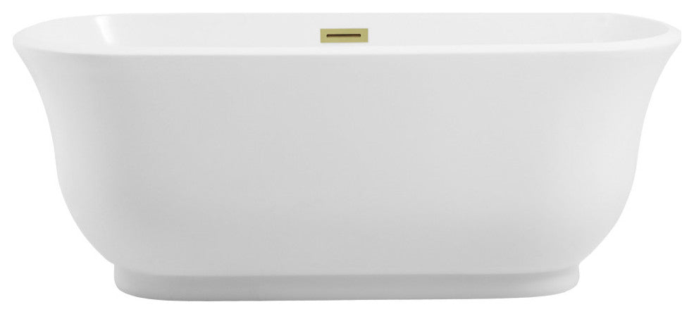 Charlie 59" Soaking Bathtub, Glossy White With Brushed Gold Trim