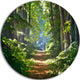 Bright Green Forest In Morning, Landscape Round Metal Wall Art, 23"