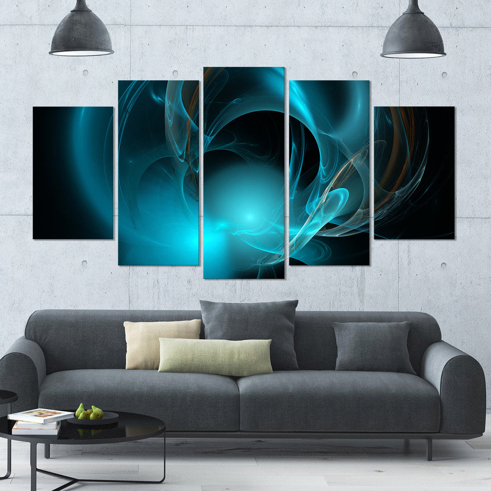 Blue Fractal Galactic Nebula, Contemporary Wall Art Canvas, 60"x32", 5 Panels