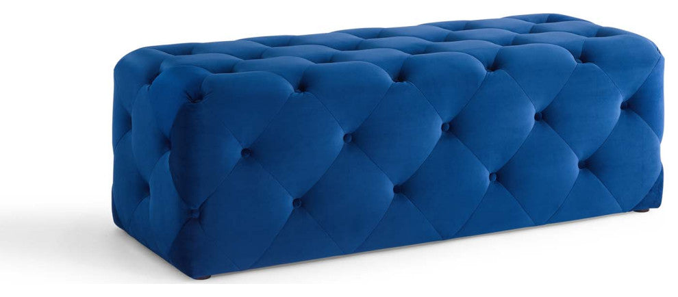 Tufted Accent Chair Bench, Velvet, Blue Navy, Modern, Living Lounge Hospitality