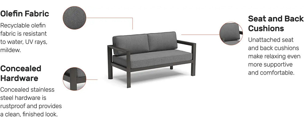 Patio Loveseat with Durable Aluminum Frame and Comfortable Gray Cushions