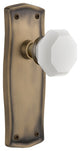 Prairie Plate Double Dummy Waldorf White Milk Glass Knob, Antique Brass
