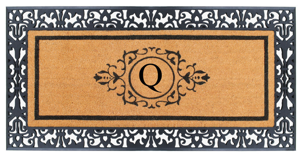 A1HC Paisley Rubber & Coir Outdoor Durable Monogrammed Doormat, 30"X60", Black,