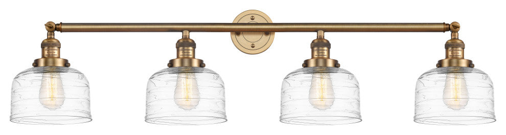 Large Bell 4 Light Bath Vanity Light, Brushed Brass, Clear Deco Swirl