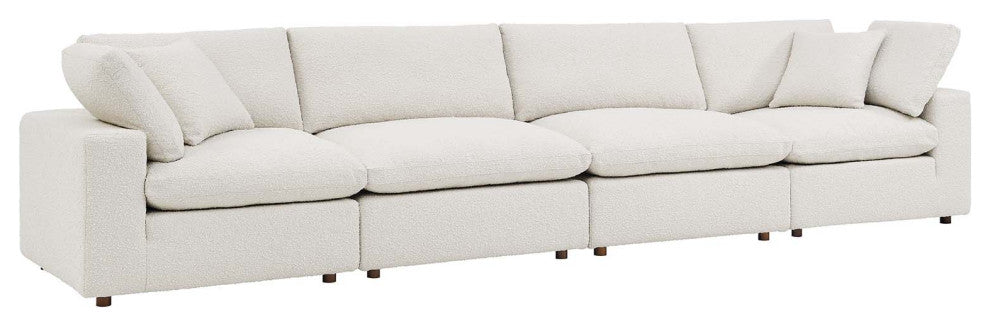 Commix Down Filled Overstuffed Boucle Fabric 4-Seater Sofa, Ivory
