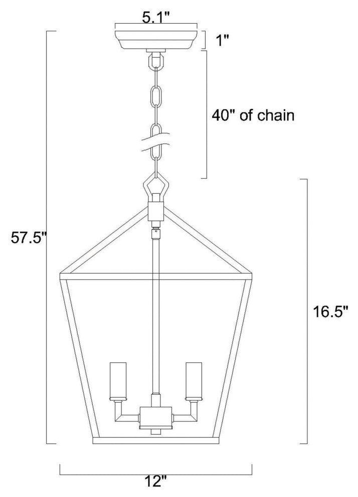 4-Light Matte Black Lantern Pendant Chandelier 12in. With Nickle or Black Sleeve