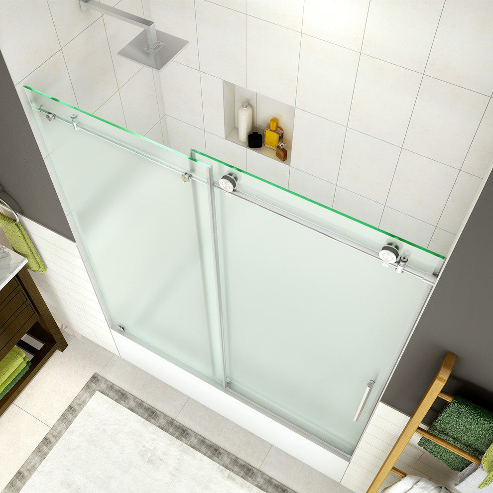 Coraline 56"-60"x60" Frameless Sliding Tub Door With Frosted Glass