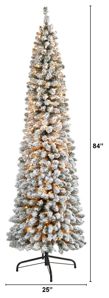 Nearly Natural 7ï¿½ Flocked Pencil Artificial Christmas Tree with 400 Clear Lights
