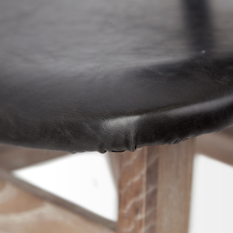 HomeRoots Black Faux Leather Wrap Brown Solid Wood With Iron Base Dining Chair