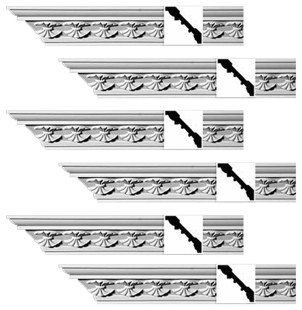 Ornate Cornice White Urethane Carlotta Design 6 Pieces Totaling 564" Length
