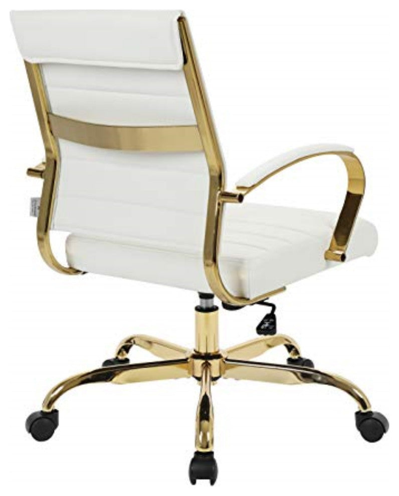 LeisureMod Benmar Home Leather Office Chair With Gold Frame