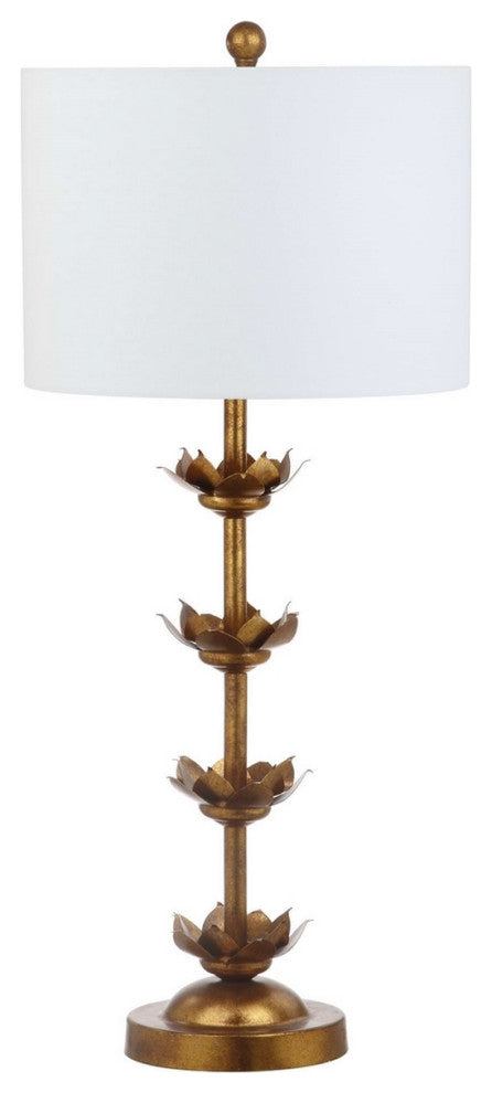 Safavieh Lani Table Lamp Set of 2 With USB Port, Antiqued Gold/White Linen Shade