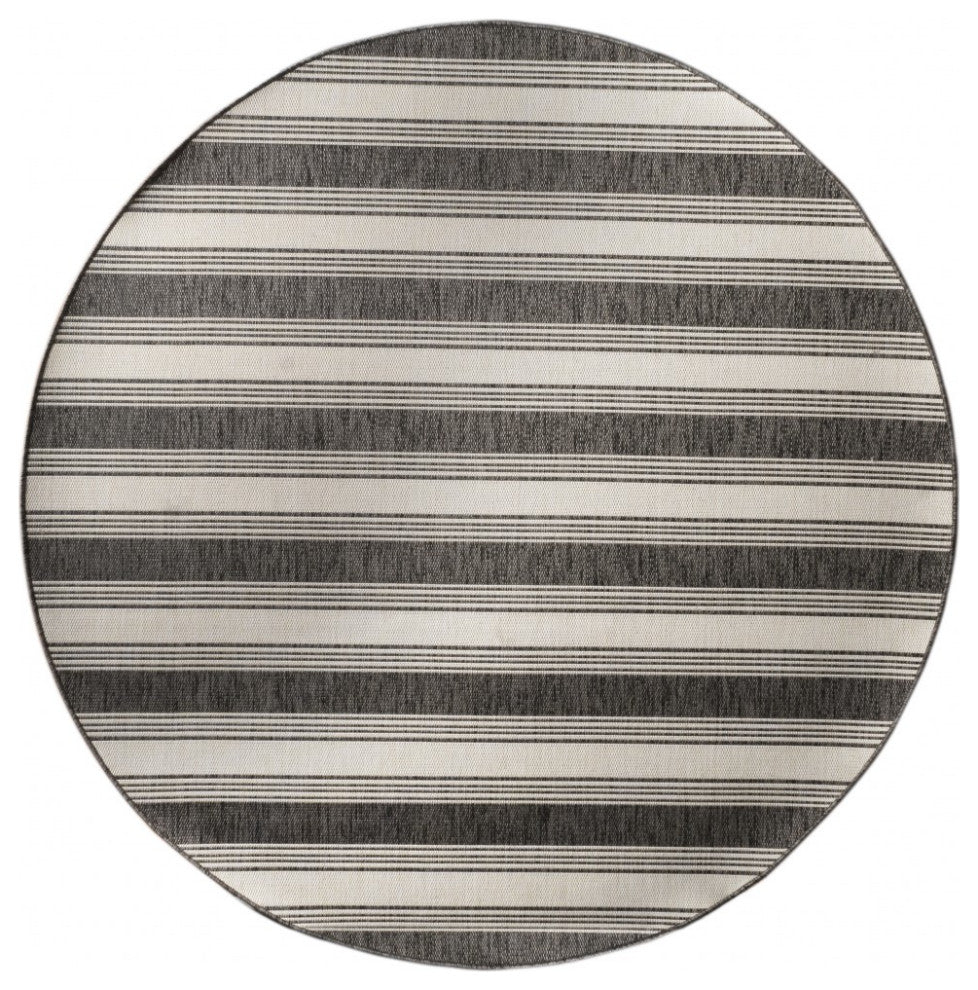 8" Round Gray Striped Indoor Outdoor Area Rug