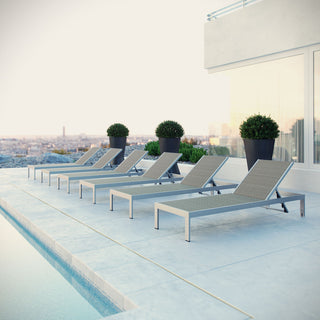 Shore Chaise Outdoor Patio Aluminum Set of 6 EEI-2479-SLV-GRY-SET