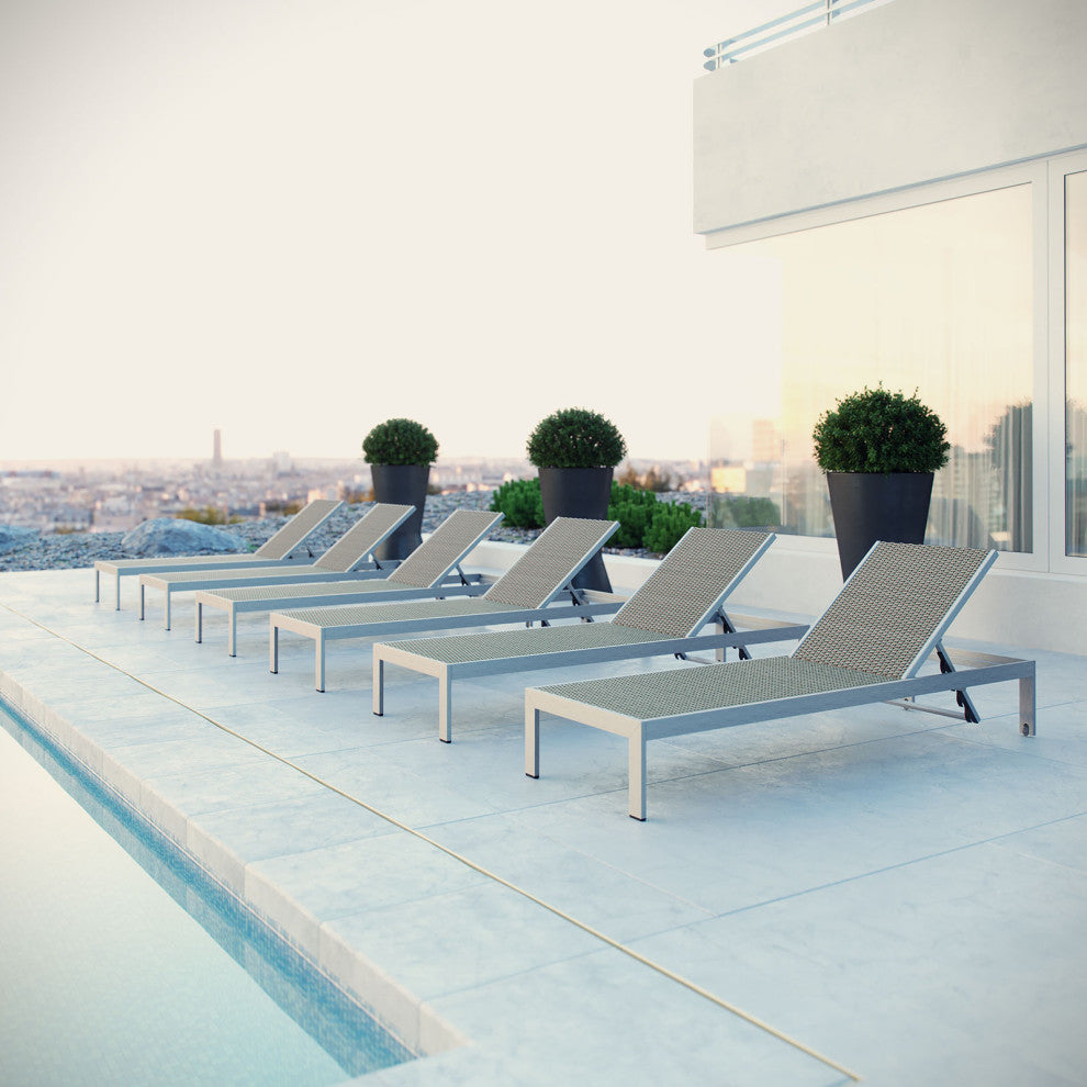 Shore Chaise Outdoor Patio Aluminum Set of 6 EEI-2479-SLV-GRY-SET