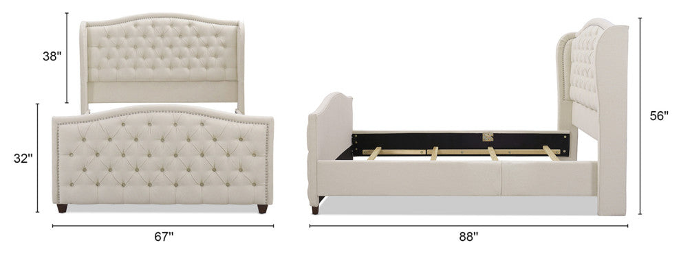 Marcella Upholstered Tufted Shelter Wingback Panel Bed, Sky Neutral Beige Polyester, Queen