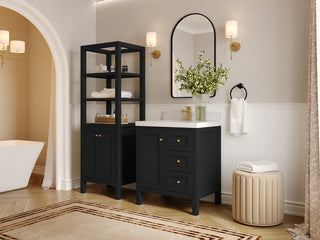 Nashville 30" Single Sink Bath Vanity, Black 1.5" White Quartz