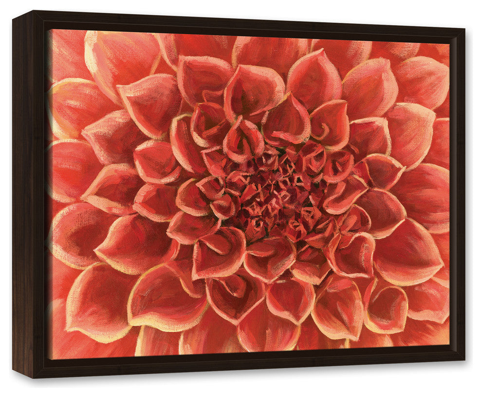 Red Gardenia Close Up Flower 16x20 Walnut Floating Framed Canvas