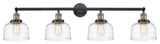 Large Bell 4 Light Bath Vanity Light, Black Antique Brass, Clear Deco Swirl