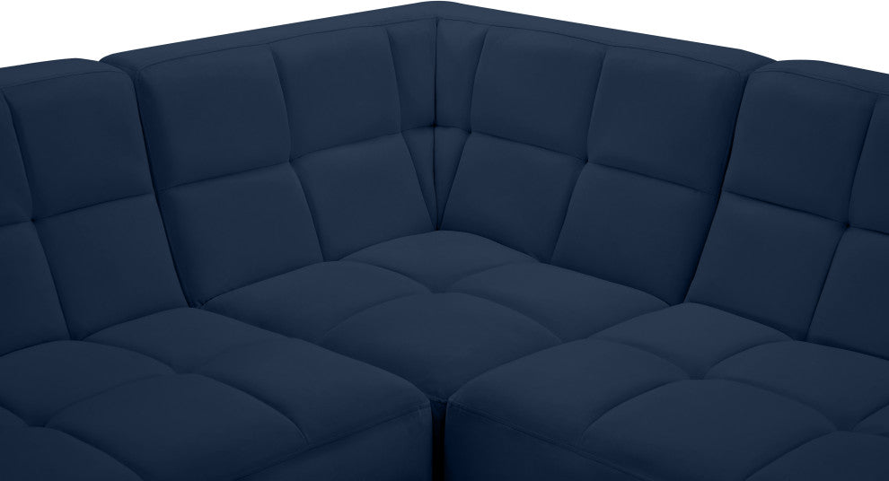 Relax Velvet Upholstered 4-Piece L-Shaped Modular Sectional, Navy