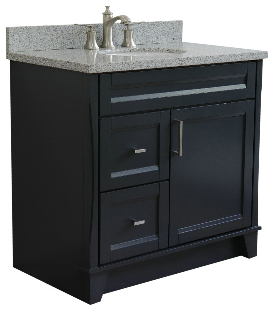 37" Single Sink Vanity, Dark Gray Finish With Gray Granite
