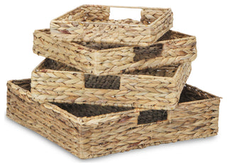 4-Piece Water Hyacinth Square Tray With Metal Frame
