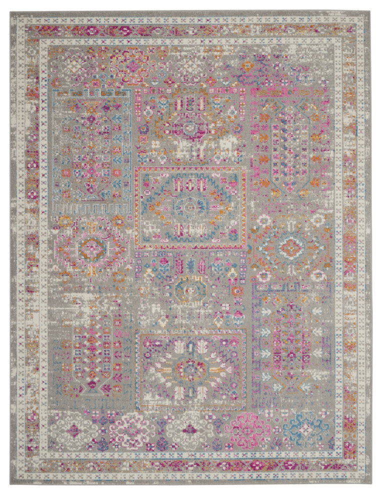 8" x 10" Gray Distressed Ornamental Area Rug