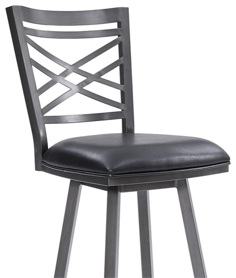 Armen Living Fargo Modern Faux Leather Swivel Kitchen Barstool in Black