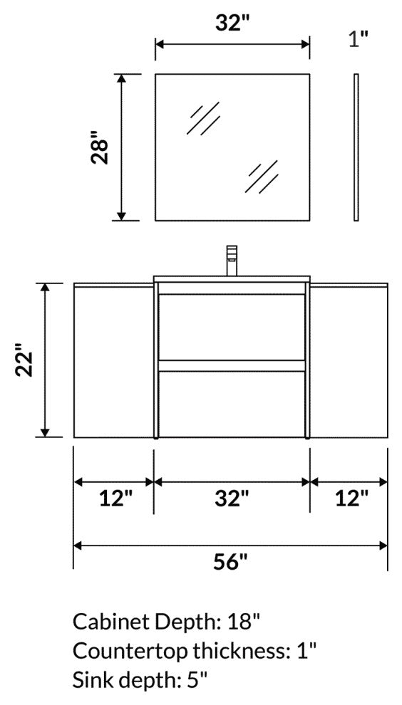 48" Vanity Set with Mirror and Sink Sansa by Royo, White, 56"