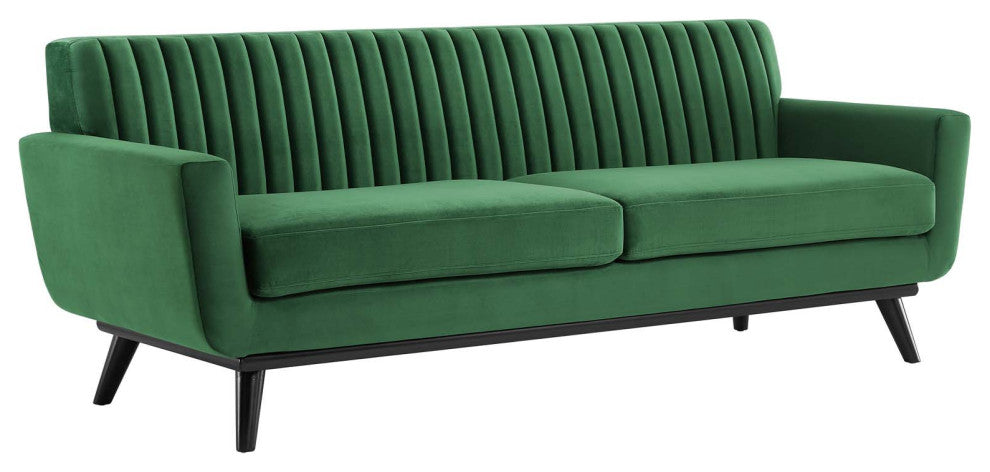 Engage Channel Tufted Performance Velvet Sofa Emerald