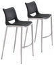 Set of Two Black Faux Leather and Silver Mod Ergo Bar Chairs