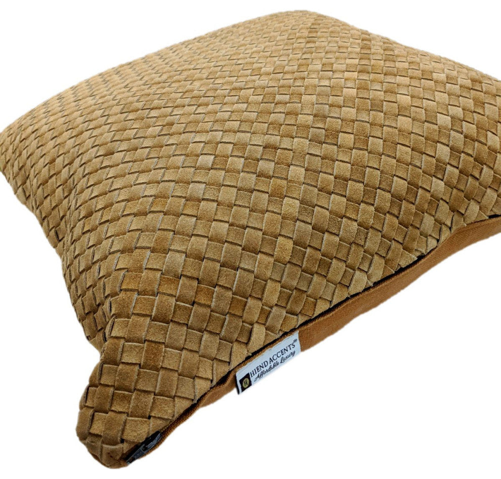 Woven Suede Lumbar Pillow, 14" x 30", Butterscotch