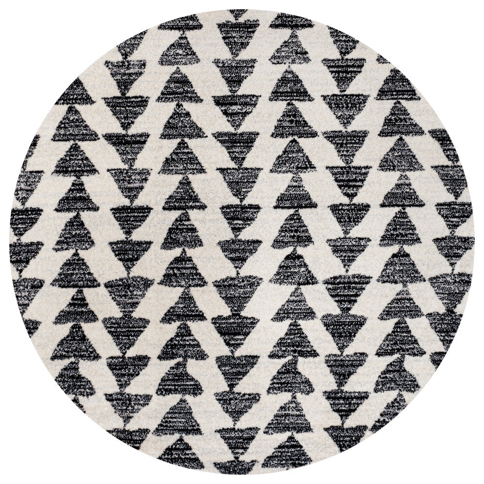 Aisha Moroccan Triangle Geometric Cream/Black 9' Round Area Rug