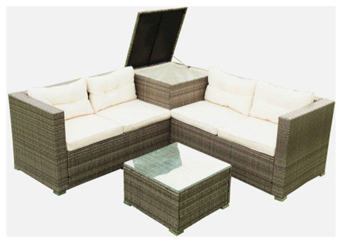4 Piece Patio Sectional Wicker Rattan Outdoor Sofa Set With Storage Box