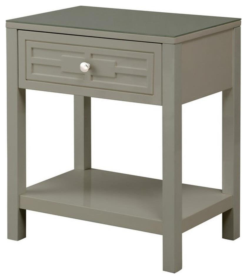 Dylan Taupe Engineered Wood End Side Table Nightstand with Glass Top and Drawer
