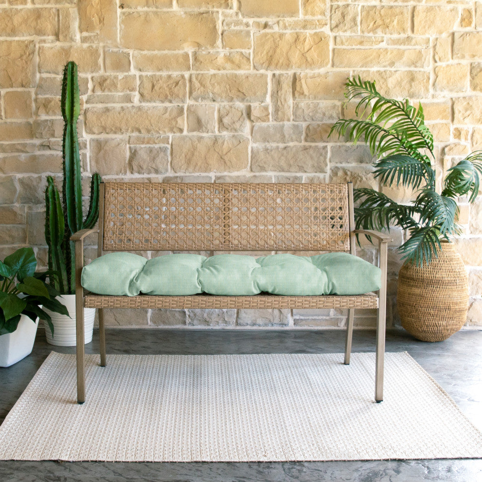 Sunbrella Canvas Indoor/Outdoor Tufted Bench Cushion, Spa, 37x17x2"