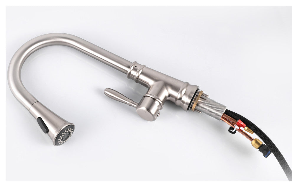 Single Handle High Arc Pull Out Kitchen Faucet in Brushed Nickel Finish