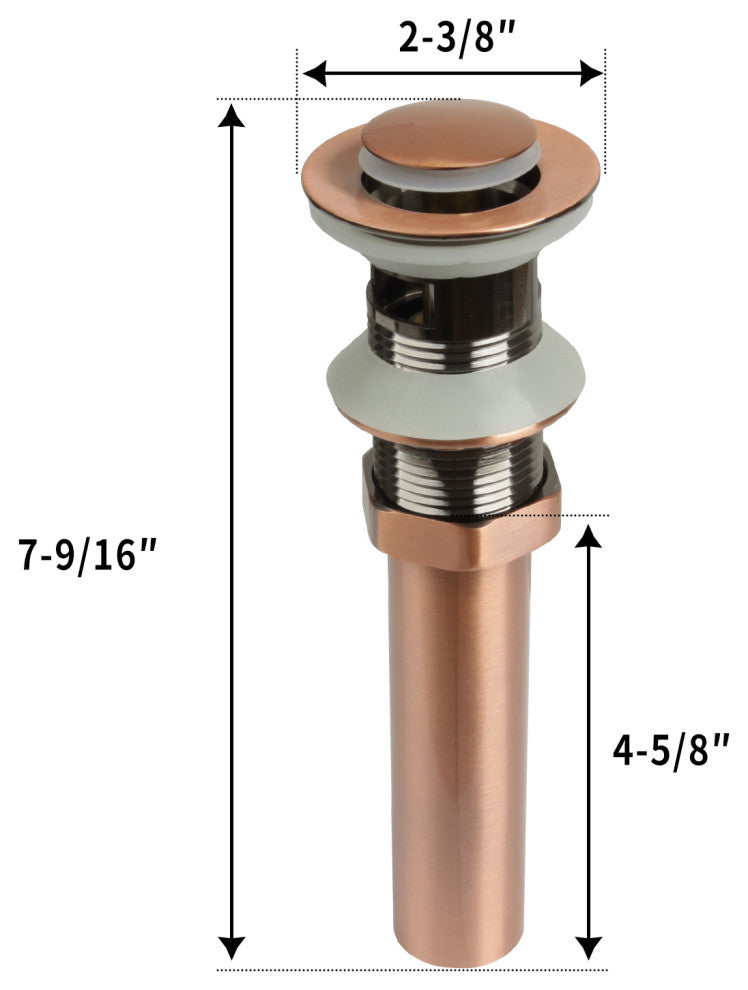 Copper Pop up Drain Stopper With Overflow 3 Years Warranty, Copper