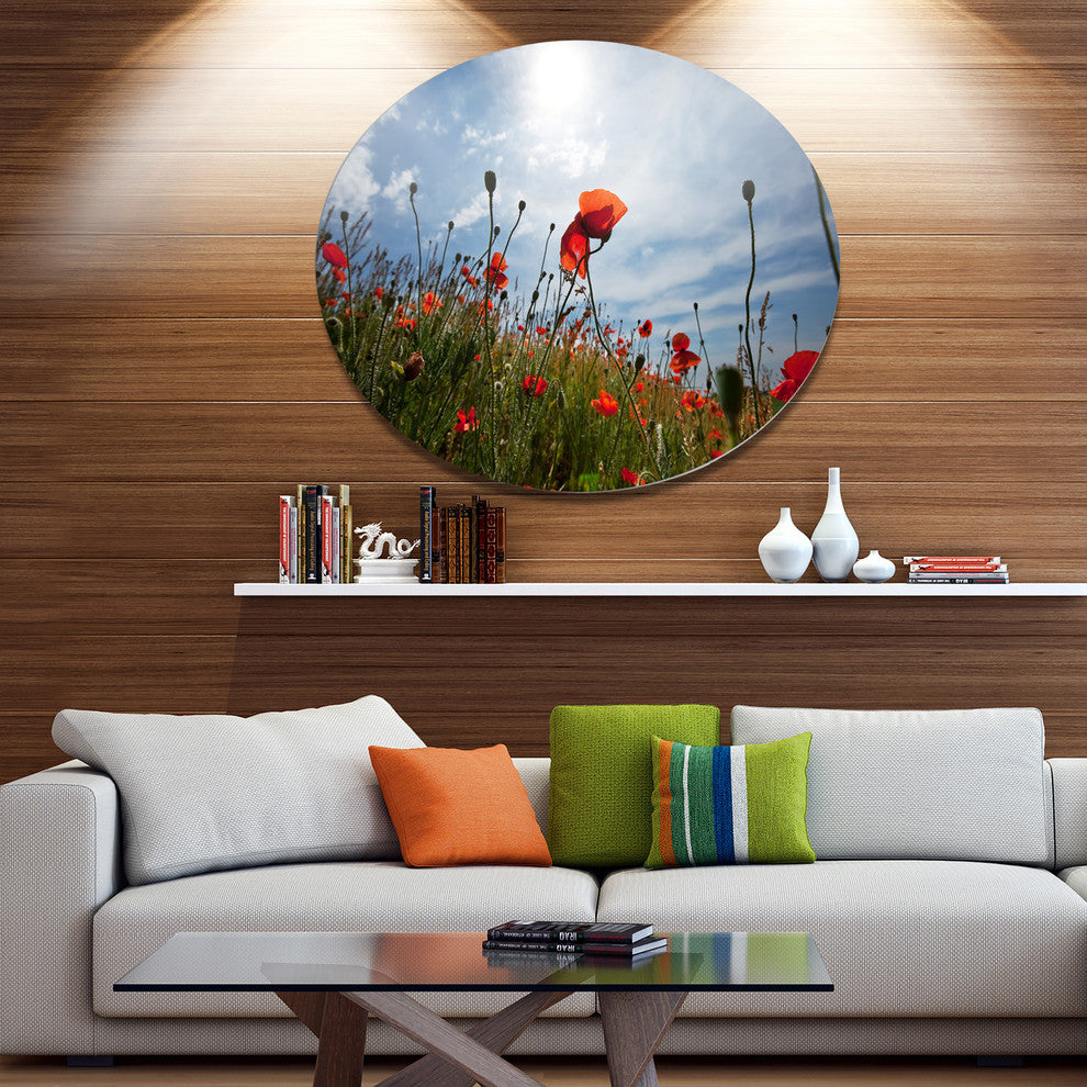 Poppy Flower Field View From Ground, Floral Round Wall Art, 23"